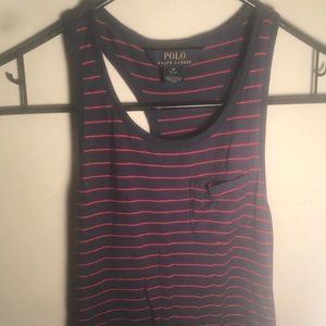 Polo No Sleeve Crop Top Small Fit Striped Red/Blue